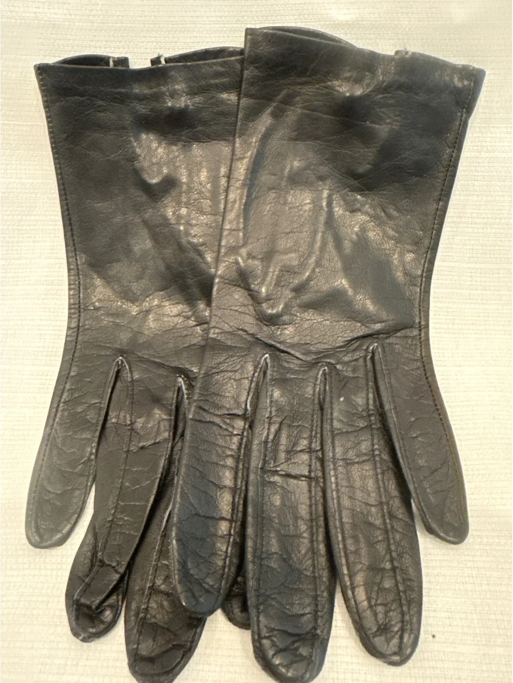 Vintage Black Leather Women's Gloves Size 6 1/2 with Button Detail